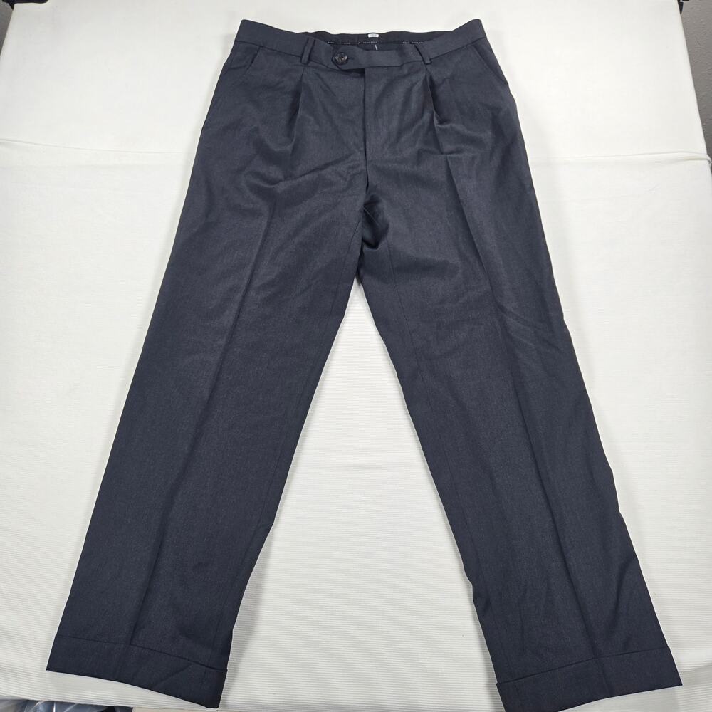 Hugo Boss 100%‎ Virgin Wool Pleated Black Dress Pants Men's Size 35R